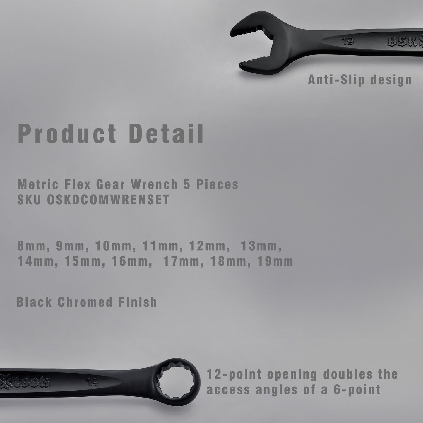 Standard Length Combination Anti-Slip Wrench Set 12 Pieces Set